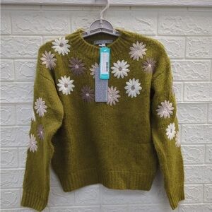 Olive Green Floral Sweater